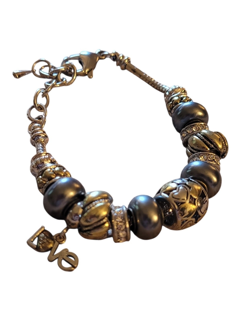 🥳4/$75!🥳 bella Perlina Gold and Black Beaded Bracelet with Love Charm